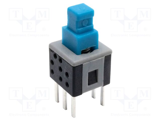 Switch: push-button; Pos: 2; DPDT; 0.1A/30VDC; Illumin: none; THT