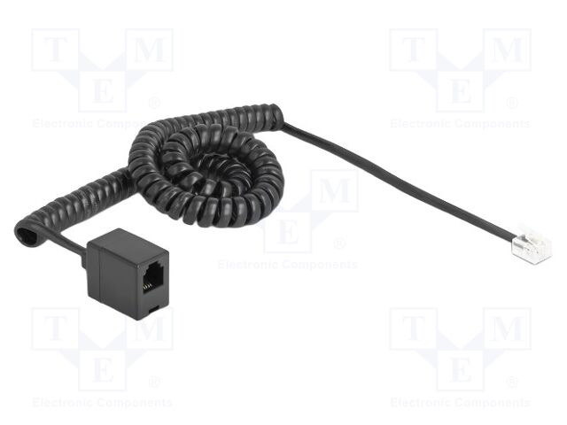Cable: telephone; coiled; RJ11 socket,RJ11 plug; black; 32AWG