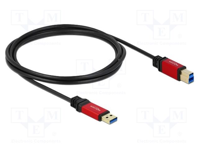 Cable; USB A plug,USB B plug; gold-plated; 2m; black; 24AWG,28AWG