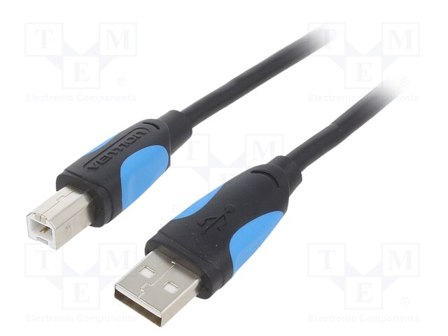 Cable; USB 2.0; USB A plug,USB B plug; nickel plated; 1m; black