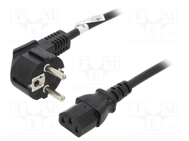 Cable; CEE 7/7 (E/F) plug angled,IEC C13 female; PVC; 3m; black