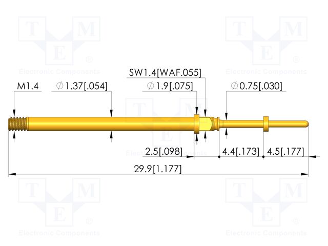 Test needle; Spring compression: 3.5mm; 4.4mm; 3A; CuBe; Ø: 0.65mm