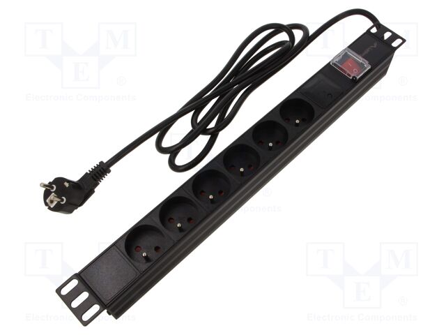 Plug socket strip: protective; Sockets: 6; 230VAC; 16A; black; 2m