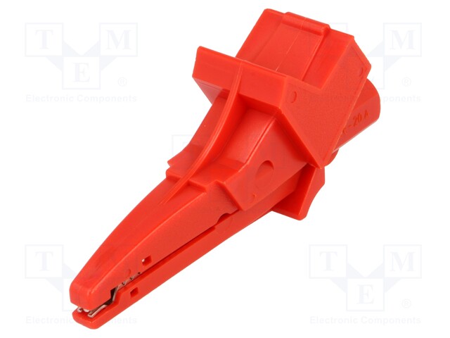 Crocodile clip; 12A; 600VDC; red; Grip capac: max.20mm