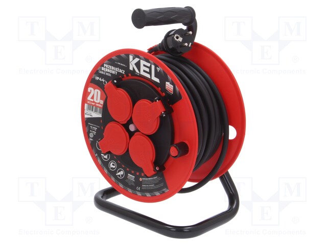 Extension lead; reel,with non-rotating sockets; Sockets: 4; 20m