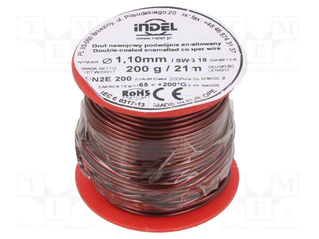 Coil wire; double coated enamelled; 1.1mm; 200g; -65÷200°C