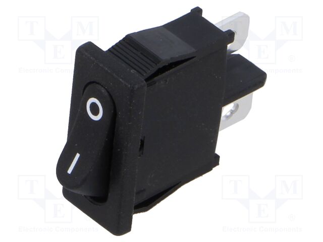 ROCKER; SPST; Pos: 2; OFF-ON; 6A/250VAC; black; none; R6; 20mΩ