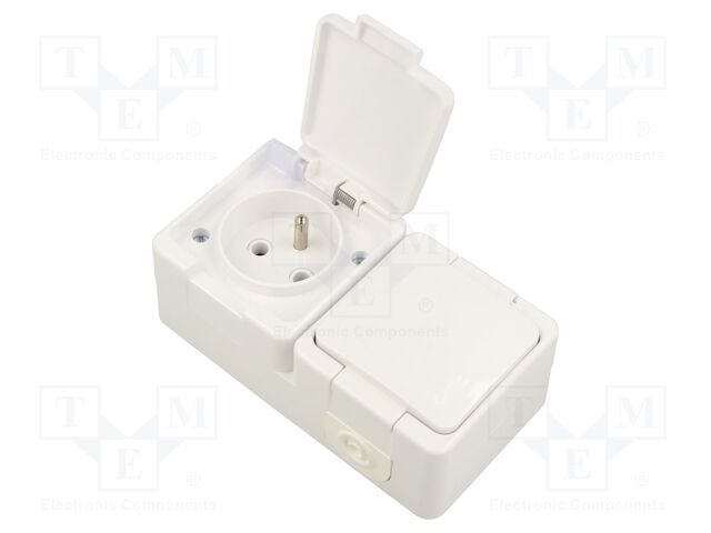 Connector: AC supply; socket; 2P+PE; 250VAC; 16A; white; wall mount