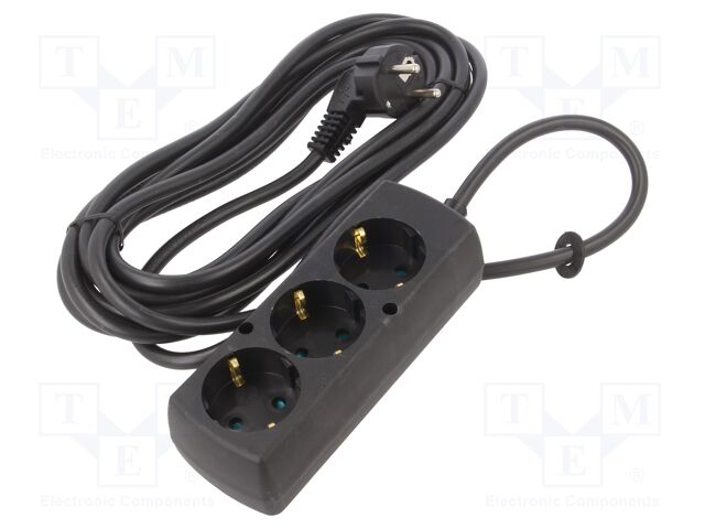 Extension lead; 3x1.5mm2; Schuko; Sockets: 3; PVC; black; Len: 5m