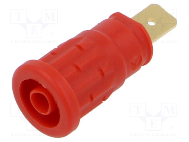 Connector: 4mm banana; socket; 32A; 1kV; red; gold-plated; 33mm