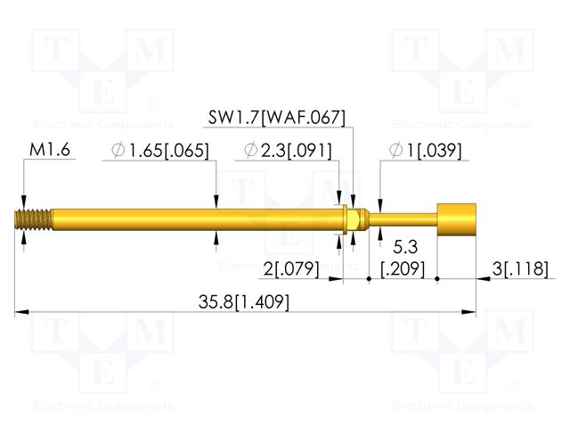 Test needle; Spring compression: 4mm; 5.3mm; 8A; CuBe; gold-plated
