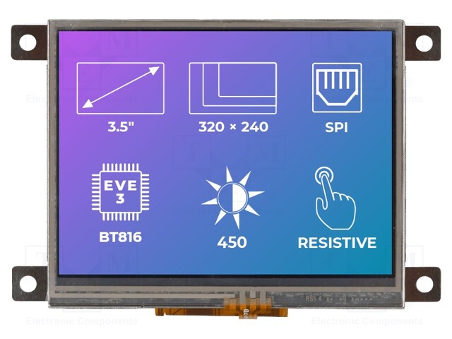 Display: TFT; 3.5"; 320x240; Illumin: LED; Dim: 77.7x64.7x8.1mm