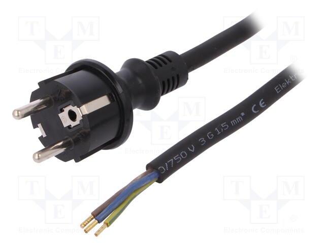 Cable; SCHUKO plug,CEE 7/7 (E/F) plug,wires; 4m; black; rubber