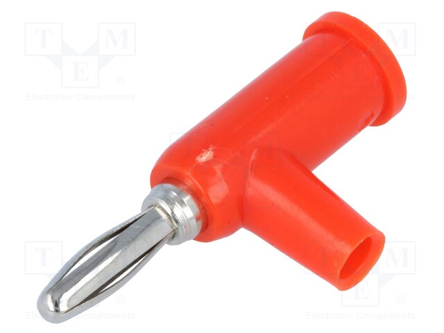 Plug; 4mm banana; 24A; 60VDC; red; with 4mm transversal socket
