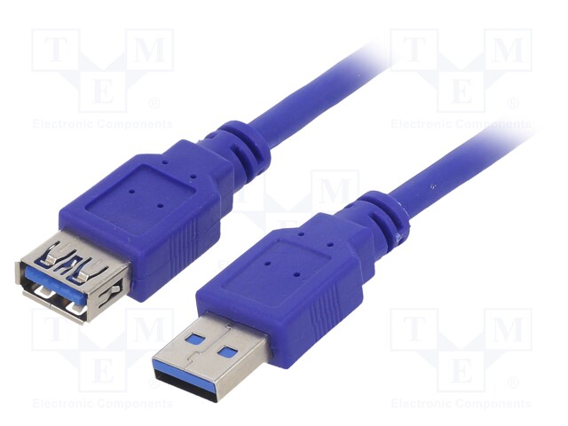 Cable; USB 3.0; USB A socket,USB A plug; 1.8m; blue