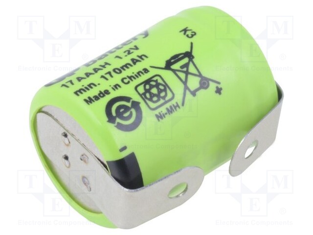 Re-battery: Ni-MH; 1/3AAA,1/3R03; 1.2V; 170mAh; Ø10.2x14.1mm