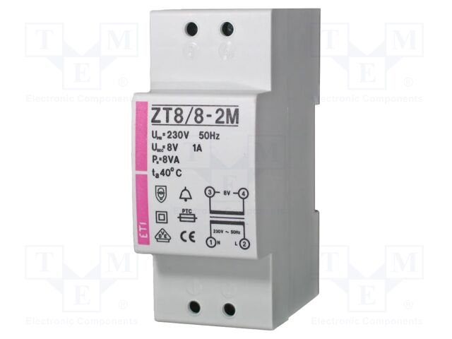 Transformer: bell; 8VA; 230VAC; 8V; Leads: terminal block; IP20