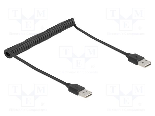 Cable; coiled; USB A plug double sided,both sides; black