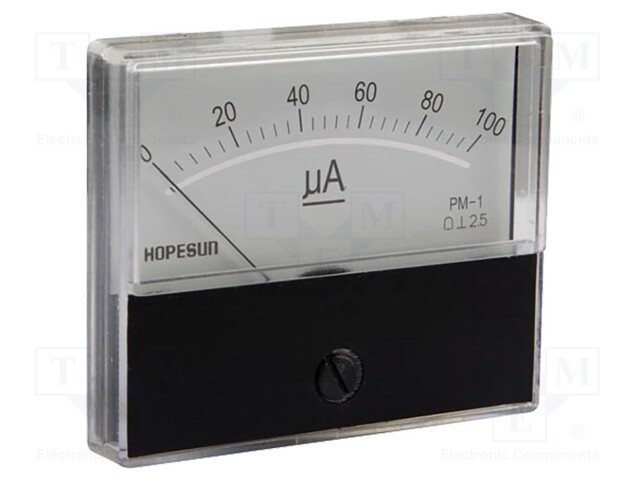 Ammeter; analogue; on panel; I AC: 0A÷100uA; Class: 2,5; 70x60mm