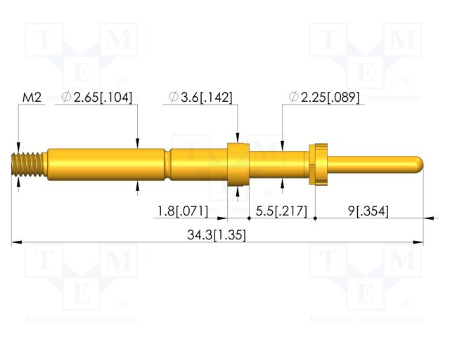 Test needle; Spring compression: 4mm; 5mm; 5A; CuBe; gold-plated