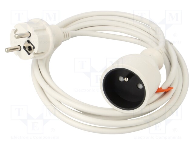 Extension lead; Sockets: 1; PVC; white; 3x1mm2; 3m; 10A; STANDARD
