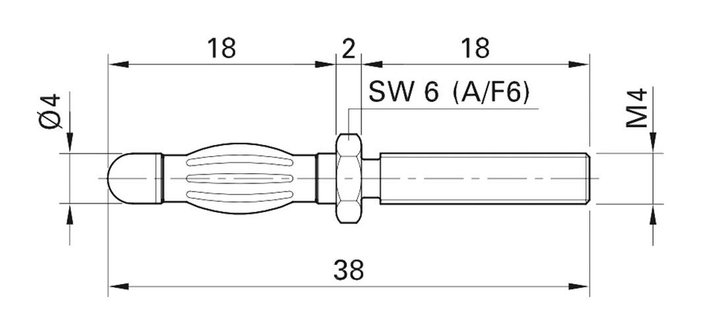 Plug; 4mm banana; 50A; 0.3mΩ; gold-plated; Contacts: CuZn; 38mm