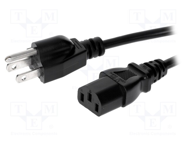 Cable; 3x18AWG; IEC C13 female,NEMA 5-15 (B) plug; PVC; 1.8m
