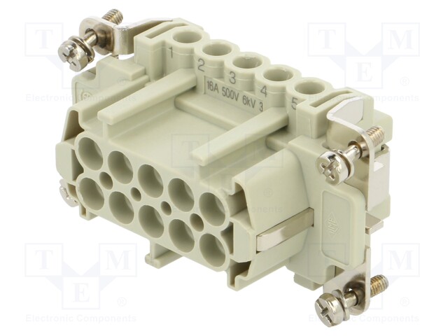 Connector: HDC; contact insert; female; CNE; PIN: 10; 10+PE; 16A