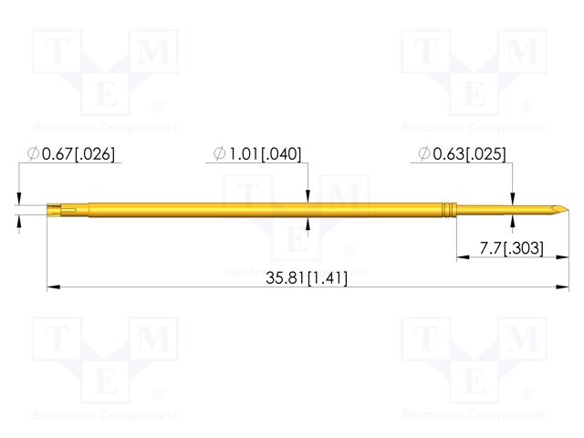 Test needle; Spring compression: 4.3mm; 6.35mm; 3A; steel; dagger