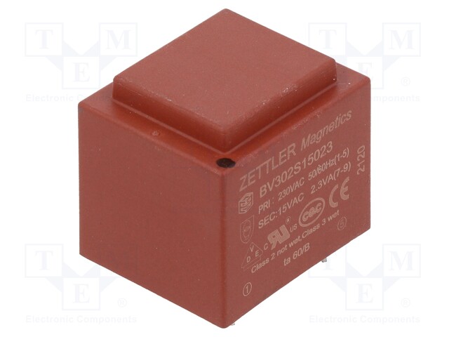 Transformer: encapsulated; 230VAC; 15V; Mounting: PCB