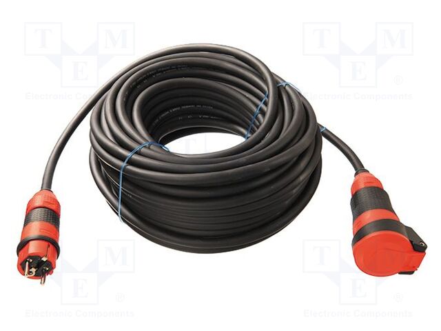 Extension lead; 3G1.5mm2; with flap; Sockets: 1; rubber; black; 25m
