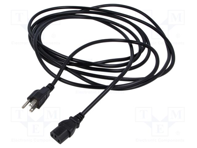 Cable; 3x0.75mm2; IEC C13 female,NEMA 5-15 (B) plug; PVC; 5m