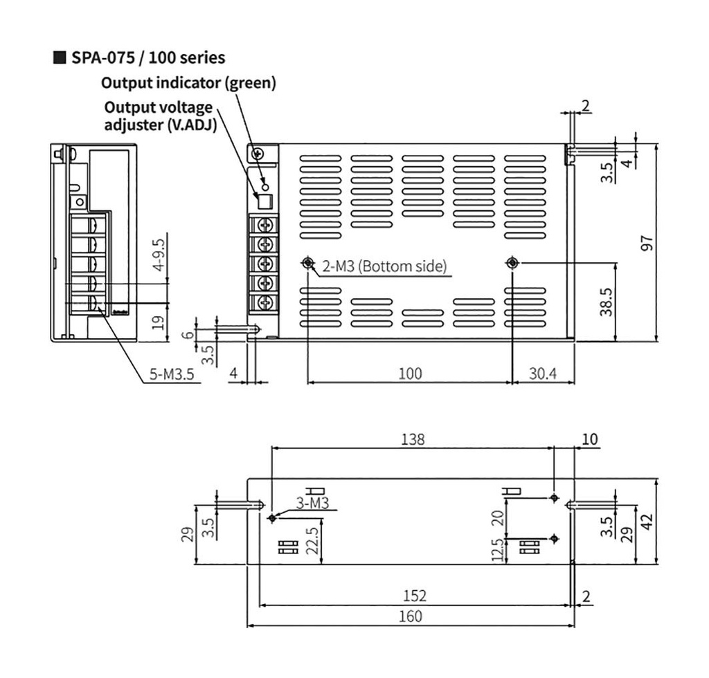 Power supply: switched-mode; for building in; 75W; 5VDC; 15A; 70%