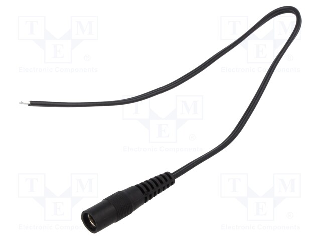 Cable; wires,DC 5,5/2,5 socket; straight; 0.5mm2; black; 0.25m