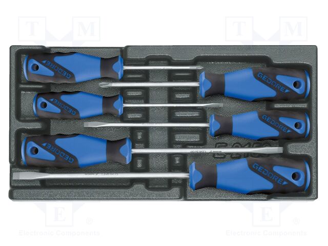 Kit: screwdrivers; in a foam tray; Phillips,slot; tool trolley