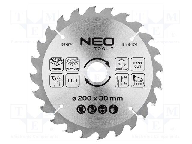 Circular saw; Ø: 200mm; Teeth: 24; cemented carbide; Øhole: 30mm