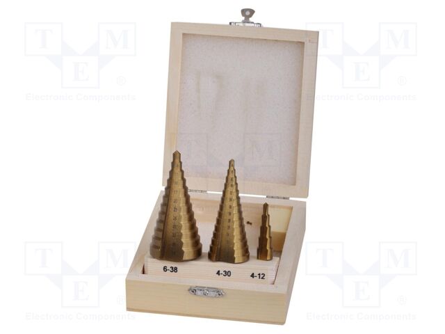Drill set; for metal,step; thin tinware,metal,steel; 3pcs.