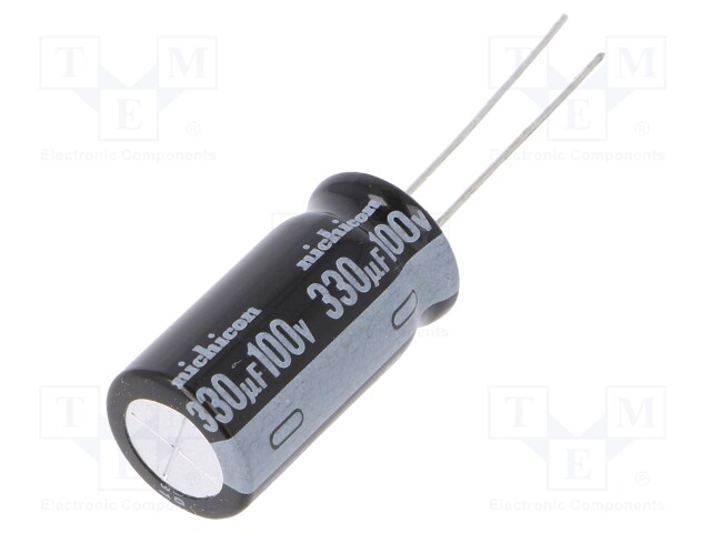 Capacitor: electrolytic; THT; 330uF; 100VDC; Ø12.5x25mm; Pitch: 5mm