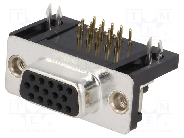 D-Sub HD; PIN: 15; socket; female; Locking: screws; angled 90°; THT