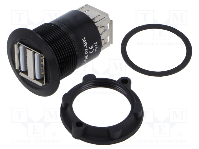 Adapter; USB A socket x2,both sides; USB 2.0; Thread: M25; 1÷10mm