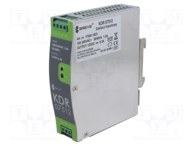 Power supply: switching; 75W; for DIN rail mounting; OUT: 1; KDR