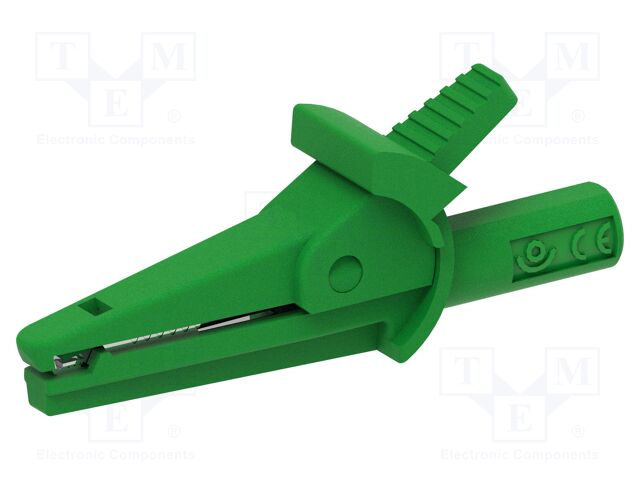 Crocodile clip; 10A; green; Overall len: 51mm; Grip capac: max.9mm