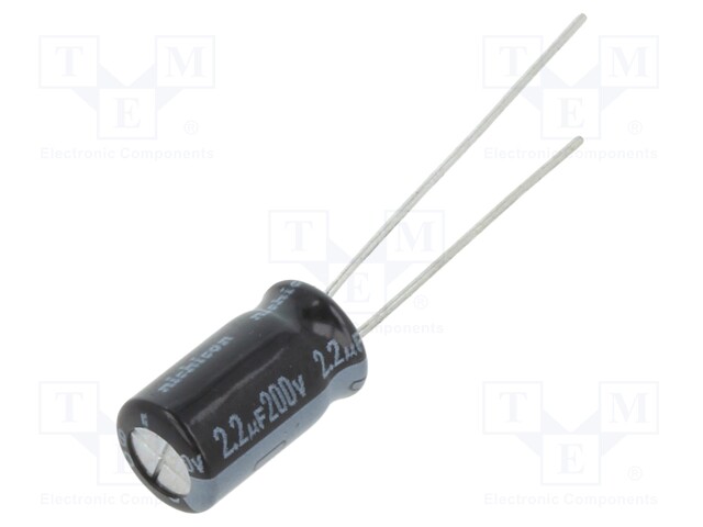 Capacitor: electrolytic; THT; 2.2uF; 200VDC; Ø6.3x11mm; ±20%; 1000h