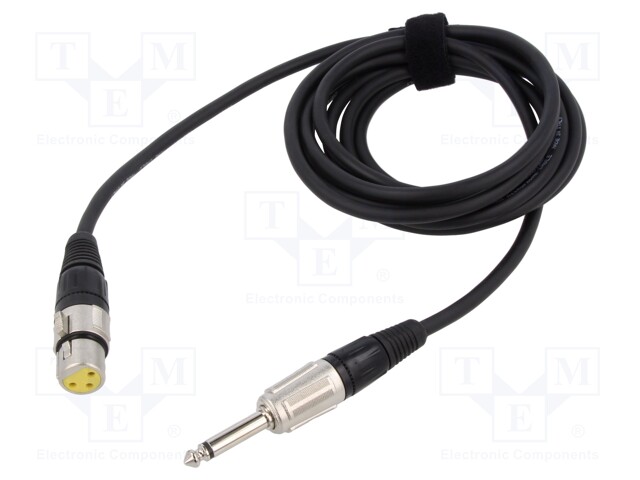 Cable; Jack 6,3mm 2pin plug,XLR female 3pin; 3m; black; 0.25mm2