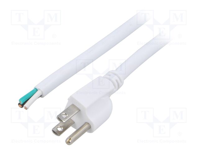 Cable; 3x14AWG; NEMA 5-15 (B) plug,wires; PVC; 5m; white; 13A; 125V