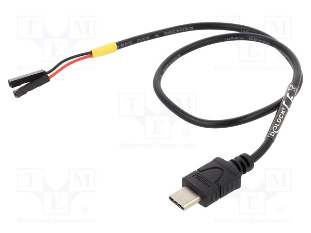 Cable; USB C plug,1pin pin header x2; 0.3m; black; 22AWG