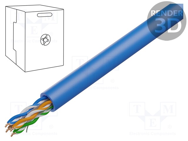 Wire; U/UTP; 6; solid; Cu; 4x2x23AWG; PVC; blue; 305m