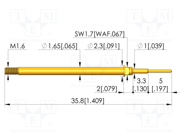 Test needle; Spring compression: 4mm; 8mm; 5A; CuBe; gold-plated