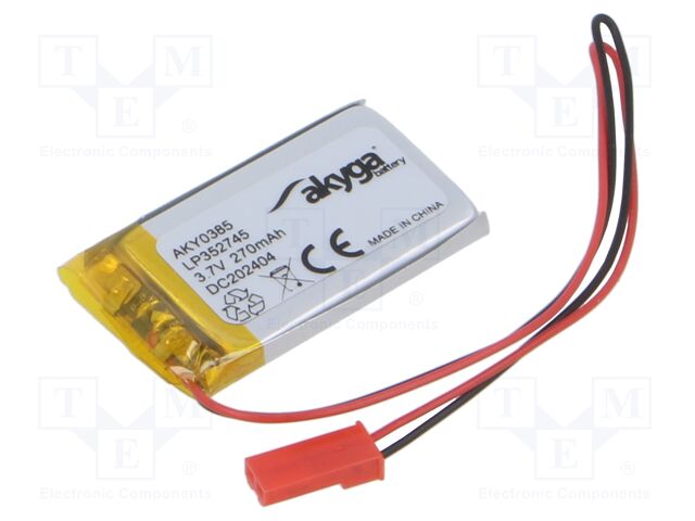 Re-battery: Li-Po; 3.7V; 270mAh; cables,JST SYP-02T-1 socket