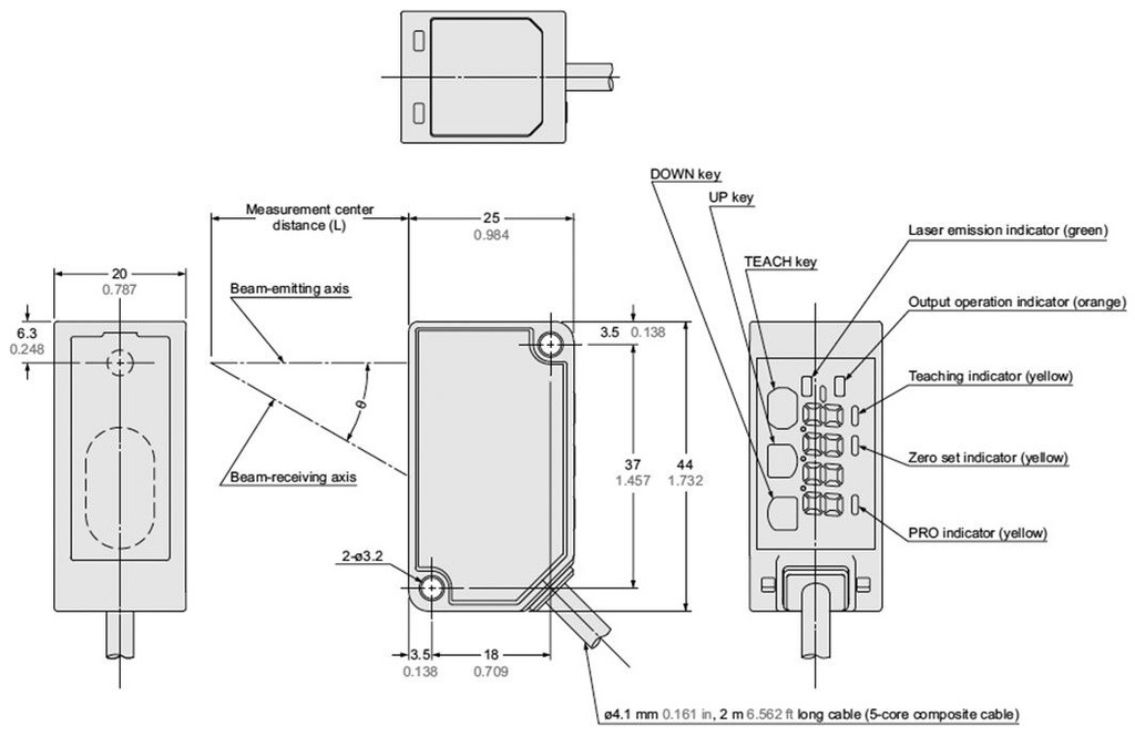 Sensor: distance; laser; diffuse-reflective; Range: 200mm; PNP